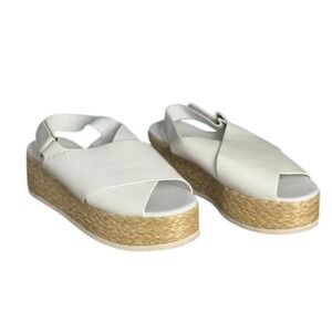 Vince White Leather Platform Espadrille Sandals Womens 9M Woven Raffia